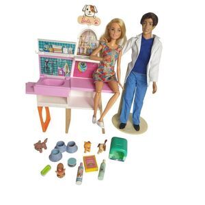 Barbie Pet Vet Doll Playset With Animals Accessories Ken Real Hair and Barbie